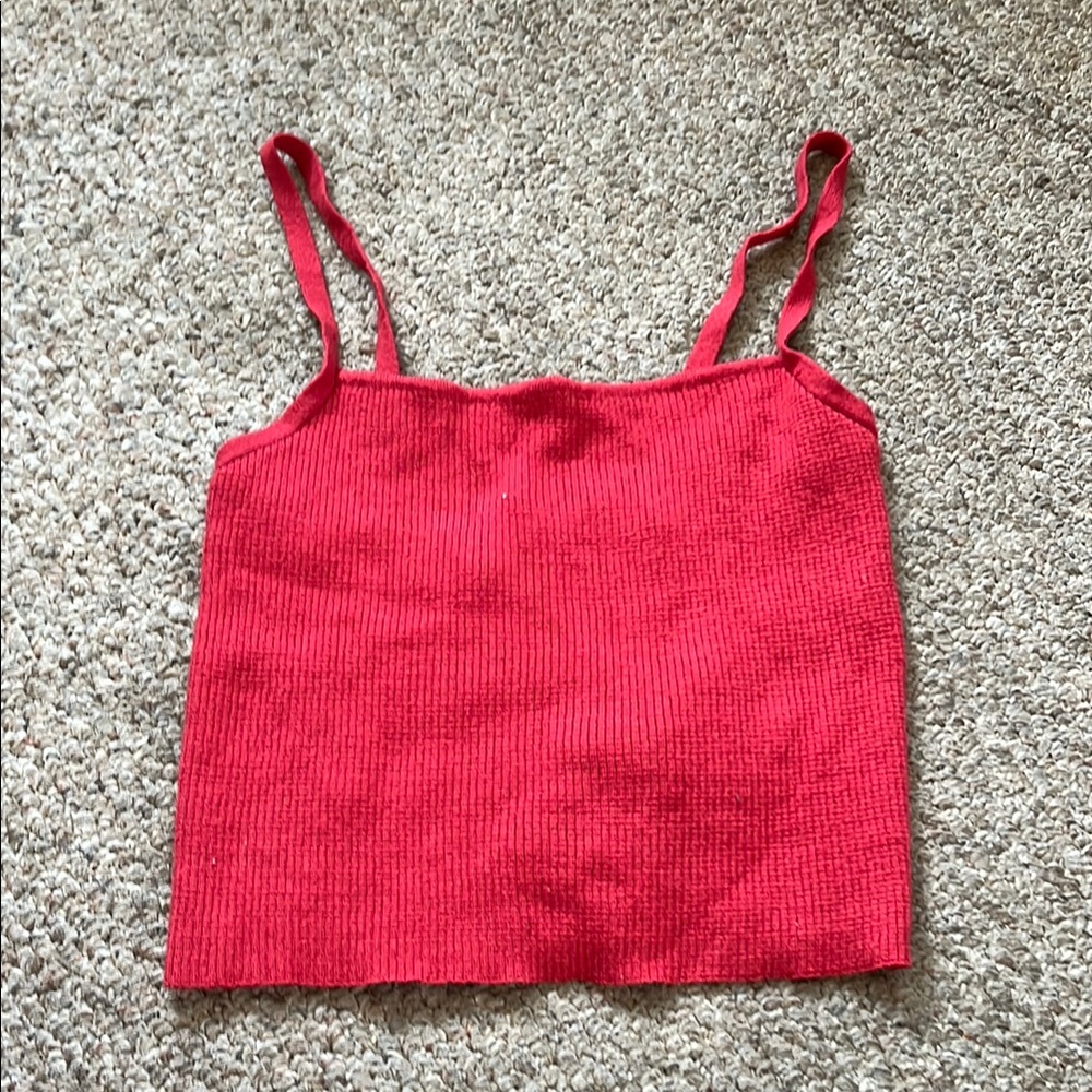 Red Ribbed Sleeveless Crop Camisole